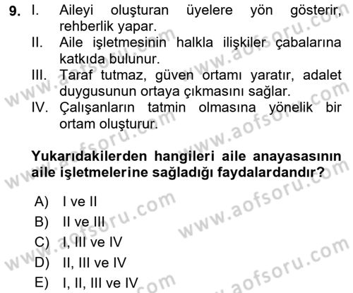 Küçük İşletme Yönetimi Dersi 2022 - 2023 Yılı Yaz Okulu Sınav Soruları 9. Soru