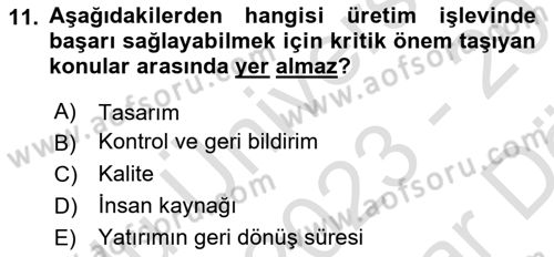 Küçük İşletme Yönetimi Dersi 2023 - 2024 Yılı (Vize) Ara Sınav Soruları 11. Soru