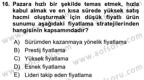 Küçük İşletme Yönetimi Dersi 2023 - 2024 Yılı (Vize) Ara Sınav Soruları 16. Soru