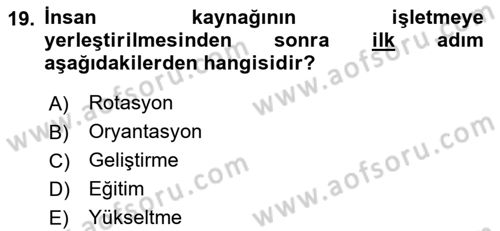 Küçük İşletme Yönetimi Dersi 2023 - 2024 Yılı (Vize) Ara Sınav Soruları 19. Soru