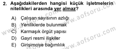 Küçük İşletme Yönetimi Dersi 2023 - 2024 Yılı (Vize) Ara Sınav Soruları 2. Soru