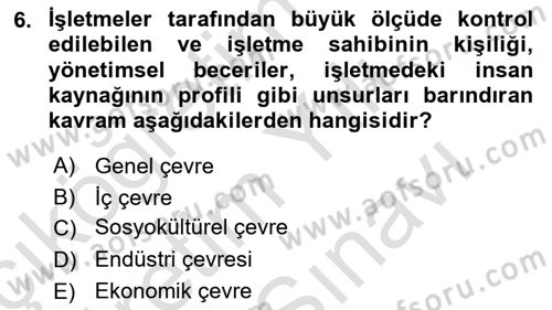 Küçük İşletme Yönetimi Dersi 2023 - 2024 Yılı (Vize) Ara Sınav Soruları 6. Soru