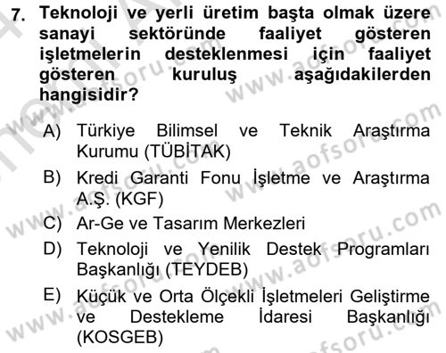 Küçük İşletme Yönetimi Dersi 2023 - 2024 Yılı (Vize) Ara Sınav Soruları 7. Soru