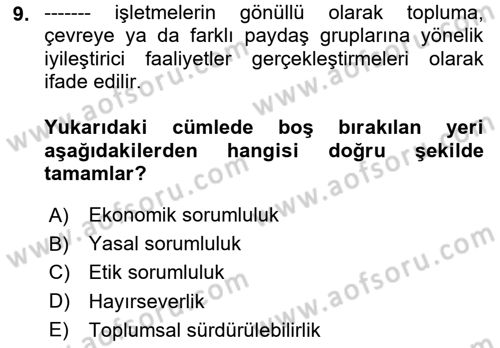 Küçük İşletme Yönetimi Dersi 2023 - 2024 Yılı (Vize) Ara Sınav Soruları 9. Soru