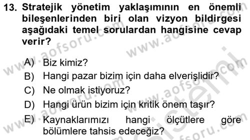 Küçük İşletme Yönetimi Dersi 2023 - 2024 Yılı (Final) Dönem Sonu Sınav Soruları 13. Soru