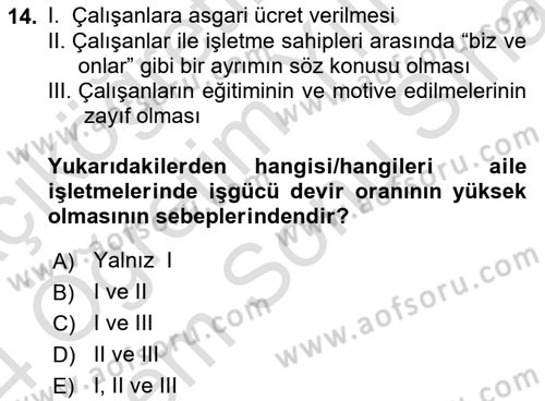 Küçük İşletme Yönetimi Dersi 2023 - 2024 Yılı (Final) Dönem Sonu Sınav Soruları 14. Soru