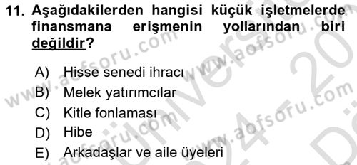 Küçük İşletme Yönetimi Dersi 2024 - 2025 Yılı (Vize) Ara Sınav Soruları 11. Soru