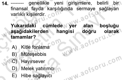 Küçük İşletme Yönetimi Dersi 2024 - 2025 Yılı (Vize) Ara Sınav Soruları 14. Soru