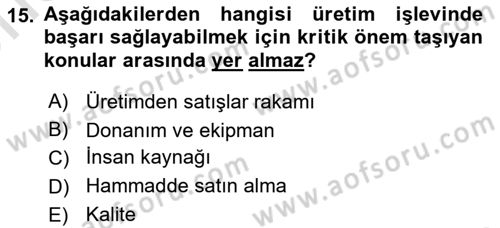 Küçük İşletme Yönetimi Dersi 2024 - 2025 Yılı (Vize) Ara Sınav Soruları 15. Soru