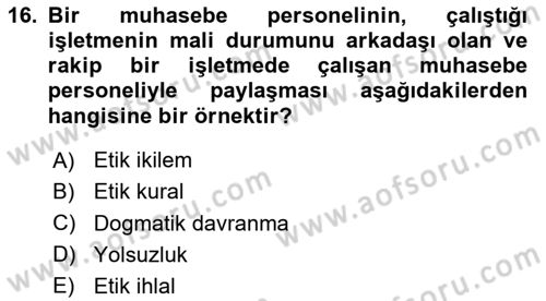 Küçük İşletme Yönetimi Dersi 2024 - 2025 Yılı (Vize) Ara Sınav Soruları 16. Soru