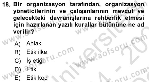 Küçük İşletme Yönetimi Dersi 2024 - 2025 Yılı (Vize) Ara Sınav Soruları 18. Soru