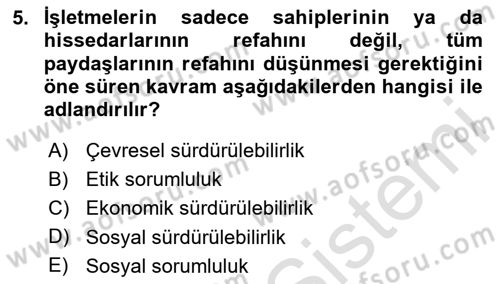 Küçük İşletme Yönetimi Dersi 2024 - 2025 Yılı (Vize) Ara Sınav Soruları 5. Soru