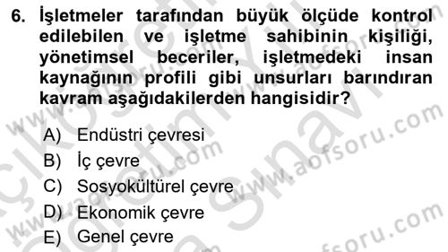 Küçük İşletme Yönetimi Dersi 2024 - 2025 Yılı (Vize) Ara Sınav Soruları 6. Soru