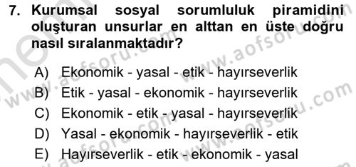 Küçük İşletme Yönetimi Dersi 2024 - 2025 Yılı (Vize) Ara Sınav Soruları 7. Soru