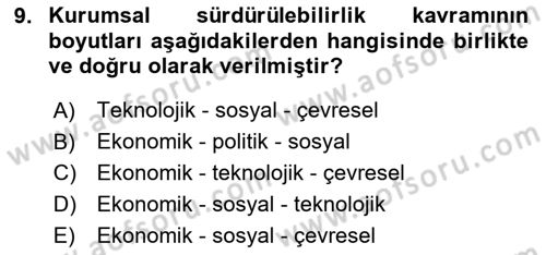 Küçük İşletme Yönetimi Dersi 2024 - 2025 Yılı (Vize) Ara Sınav Soruları 9. Soru