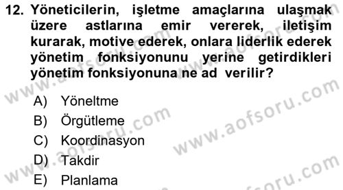 Küçük İşletme Yönetimi Dersi 2024 - 2025 Yılı (Final) Dönem Sonu Sınav Soruları 12. Soru