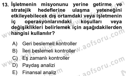 Küçük İşletme Yönetimi Dersi Dönem Sonu Sınavı Deneme Sınav Soruları 13. Soru