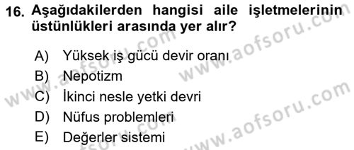 Küçük İşletme Yönetimi Dersi Dönem Sonu Sınavı Deneme Sınav Soruları 16. Soru