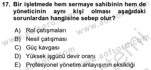 Küçük İşletme Yönetimi Dersi Dönem Sonu Sınavı Deneme Sınav Soruları 17. Soru