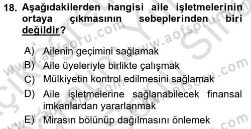 Küçük İşletme Yönetimi Dersi 2024 - 2025 Yılı (Final) Dönem Sonu Sınav Soruları 18. Soru
