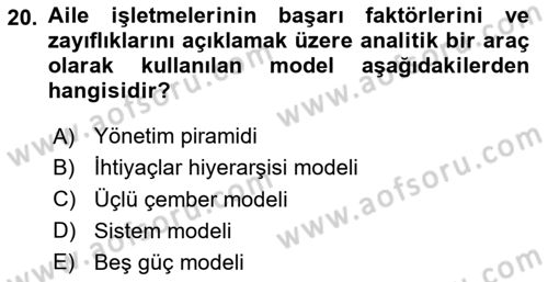 Küçük İşletme Yönetimi Dersi 2024 - 2025 Yılı (Final) Dönem Sonu Sınav Soruları 20. Soru