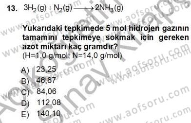 Genel Kimya 1 Dersi 2012 - 2013 Yılı (Vize) Ara Sınavı 13. Soru