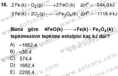 Genel Kimya 1 Dersi 2012 - 2013 Yılı (Vize) Ara Sınavı 16. Soru