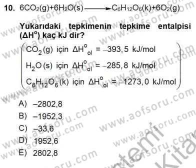 Genel Kimya 1 Dersi 2012 - 2013 Yılı (Final) Dönem Sonu Sınavı 10. Soru