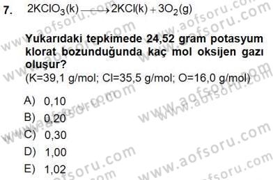 Genel Kimya 1 Dersi 2012 - 2013 Yılı (Final) Dönem Sonu Sınavı 7. Soru