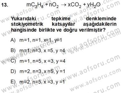 Genel Kimya 1 Dersi 2013 - 2014 Yılı (Vize) Ara Sınavı 13. Soru