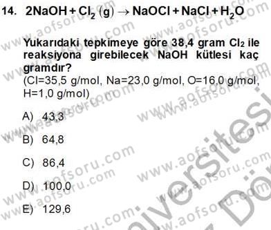 Genel Kimya 1 Dersi 2013 - 2014 Yılı (Vize) Ara Sınavı 14. Soru