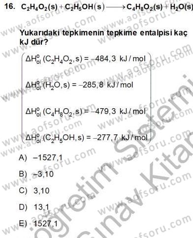 Genel Kimya 1 Dersi 2013 - 2014 Yılı (Vize) Ara Sınavı 16. Soru