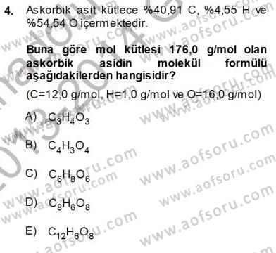 Genel Kimya 1 Dersi 2013 - 2014 Yılı (Final) Dönem Sonu Sınavı 4. Soru