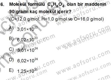 Genel Kimya 1 Dersi 2013 - 2014 Yılı (Final) Dönem Sonu Sınavı 6. Soru