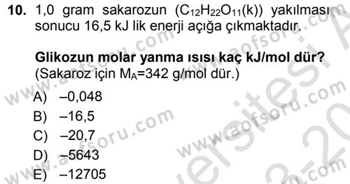 Genel Kimya 1 Dersi 2013 - 2014 Yılı Tek Ders Sınavı 10. Soru