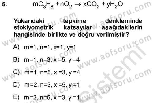 Genel Kimya 1 Dersi 2013 - 2014 Yılı Tek Ders Sınavı 5. Soru