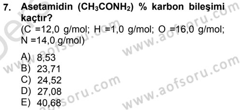 Genel Kimya 1 Dersi 2013 - 2014 Yılı Tek Ders Sınavı 7. Soru