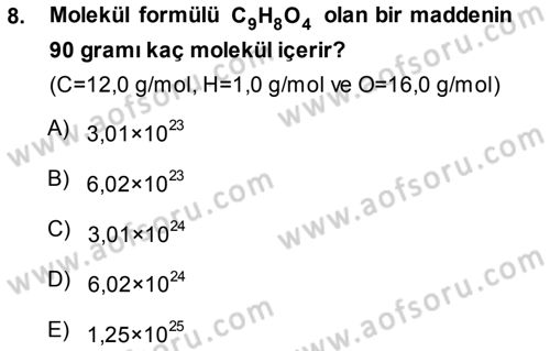 Genel Kimya 1 Dersi 2013 - 2014 Yılı Tek Ders Sınavı 8. Soru