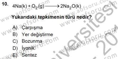 Genel Kimya 1 Dersi 2015 - 2016 Yılı (Vize) Ara Sınavı 10. Soru