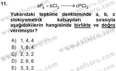 Genel Kimya 1 Dersi 2015 - 2016 Yılı (Vize) Ara Sınavı 11. Soru