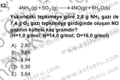 Genel Kimya 1 Dersi 2015 - 2016 Yılı (Vize) Ara Sınavı 13. Soru