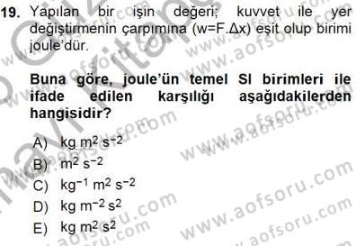 Genel Kimya 1 Dersi 2015 - 2016 Yılı (Vize) Ara Sınavı 19. Soru