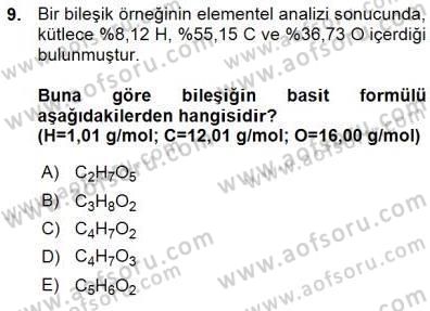 Genel Kimya 1 Dersi 2015 - 2016 Yılı (Vize) Ara Sınavı 9. Soru