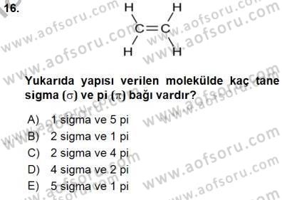 Genel Kimya 1 Dersi 2015 - 2016 Yılı (Final) Dönem Sonu Sınavı 16. Soru