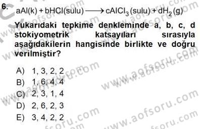 Genel Kimya 1 Dersi 2015 - 2016 Yılı (Final) Dönem Sonu Sınavı 6. Soru