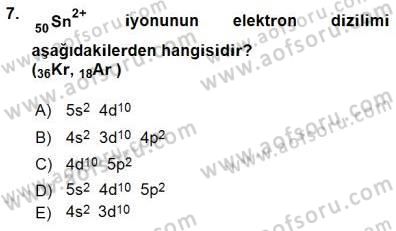 Genel Kimya 1 Dersi 2015 - 2016 Yılı (Final) Dönem Sonu Sınavı 7. Soru