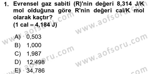 Genel Kimya 1 Dersi 2017 - 2018 Yılı 3 Ders Sınavı 1. Soru