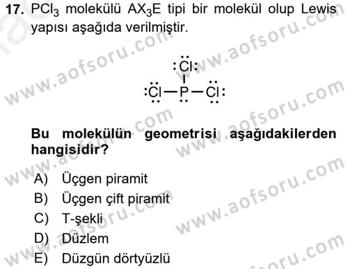 Genel Kimya 1 Dersi 2017 - 2018 Yılı 3 Ders Sınavı 17. Soru