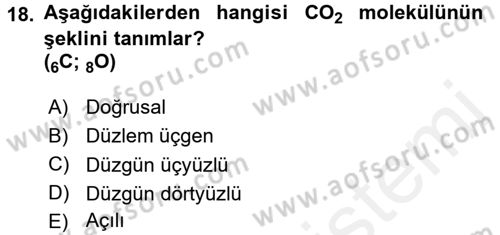 Genel Kimya 1 Dersi 2017 - 2018 Yılı 3 Ders Sınavı 18. Soru