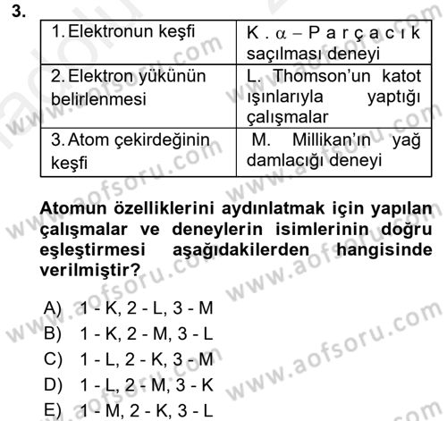 Genel Kimya 1 Dersi 2017 - 2018 Yılı 3 Ders Sınavı 3. Soru